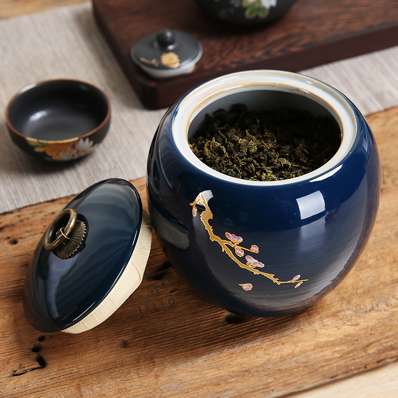 Dragon invertors ji blue glaze large caddy fixings kung fu tea set ceramic tea pot round pot seal up tea, tea warehouse