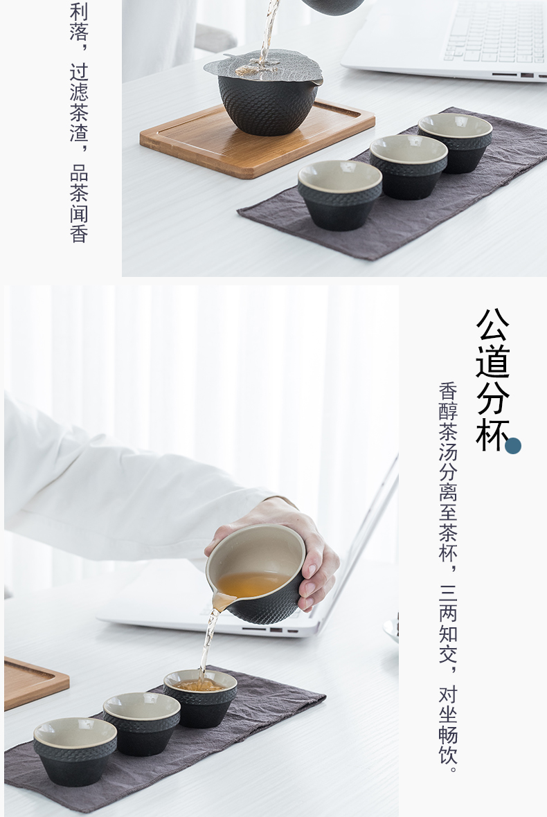 Black pottery to crack a pot of three kung fu tea set manually jump on - board, tea Japanese dao portable travel