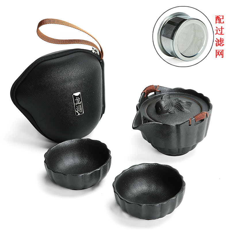 Dragon invertors travel tea set suit portable bag type ceramic teapot teacup crack cup a pot of 2 cup two cups of household