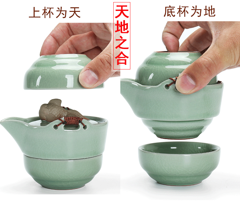 Dragon brother yongxun piece crack glass ceramic up one pot 2 two cups of domestic portable travel kung fu tea set the teapot