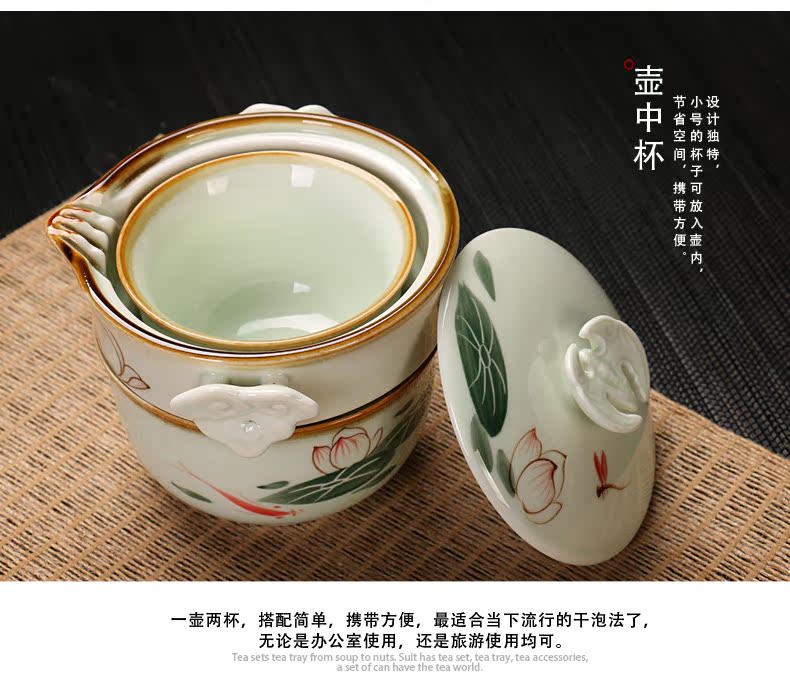 Dragon invertors authentic hand - drawn 1 travel pot 2 cups of kung fu tea set heat resistant ceramic teapot teacup crack cup in the afternoon