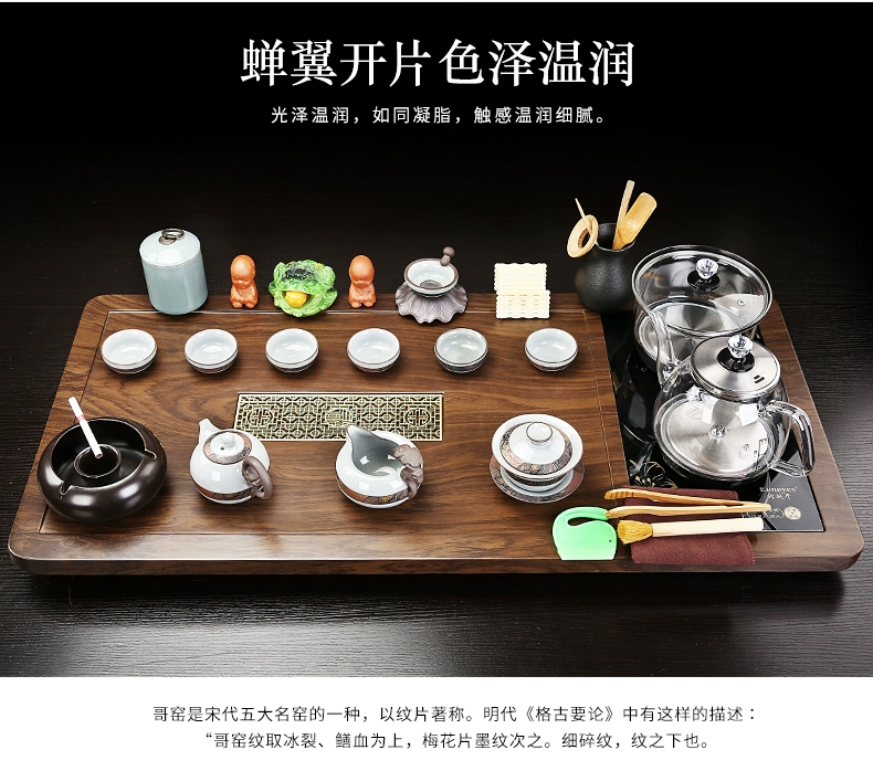 bàn trà chân sắt Bộ khay trà Kunde hoàn toàn tự động tích hợp ấm đun nước thủy tinh gốm kung fu bộ trà văn phòng tại nhà bàn trà bàn trà bằng gỗ bàn trà tròn gỗ