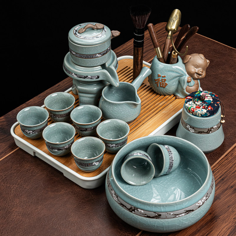 Kunde ge kiln fully automatic kung fu tea set home living room ceramic lid bowl teapot tea cup set