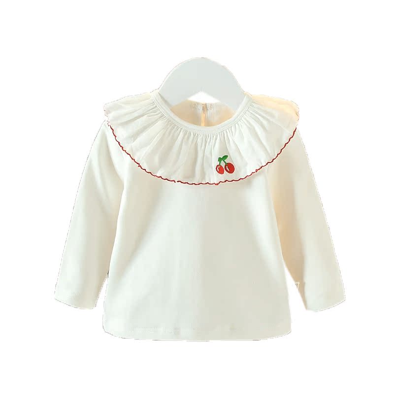 Baby trắng bottomshirt 123 tuổi cô gái búp bê cổ áo mặc vào mùa xuân và mùa thu bé mùa xuân váy bé dài tay t-shirt.