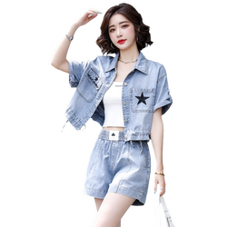 유럽 ​​스탠드 재킷 디자인 레트로 데님 정장 바지