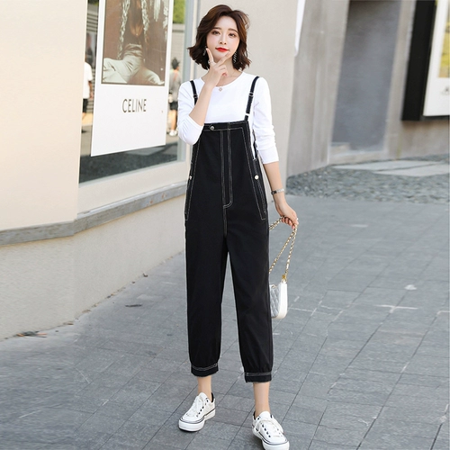 Модная джинсовая футболка, комбинезон, осенний брендовый комплект, европейский стиль, высокая талия, коллекция 2021