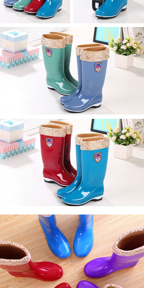 Giày cao gót đế xuồng mùa thu nữ mùa đông cộng với giày nhung nước chống trượt ấm đôi giày dài đi mưa nữ thời trang Hàn Quốc ủng nước quá mức giày chống nước nữ