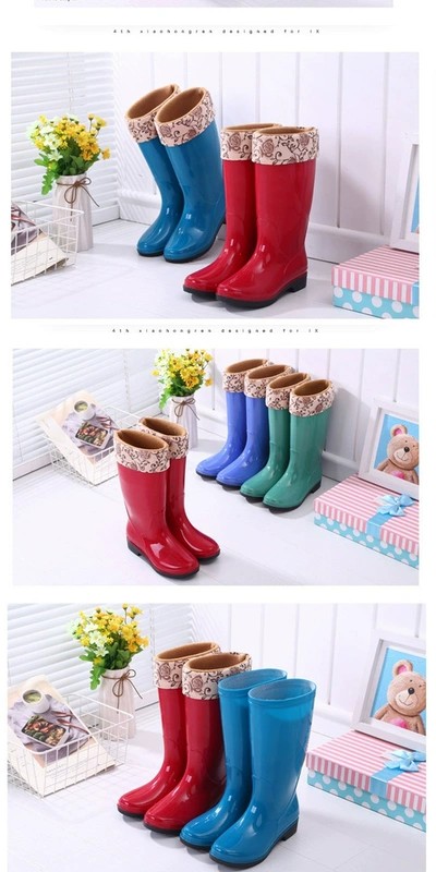 Giày nữ mùa đông đi mưa trong ống cao, áo mưa ấm áp che phủ cộng với nhung cộng với giày đi mưa bông chống trượt giày cao su