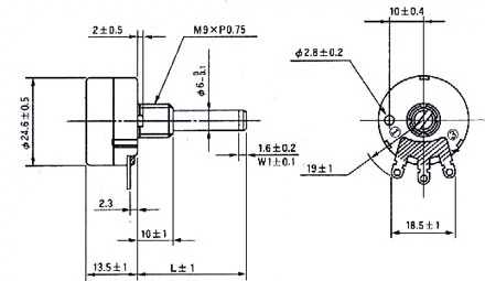 RV24YN20S B102/B202/B502/103/203/B104 chiết áp màng carbon một lượt 100R-1M