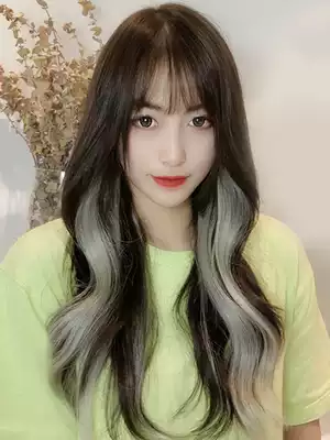 Color wig piece One-piece incognito natural micro-roll patch Invisible highlighting gradient female long hair ear hanging dyeing hair extension