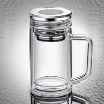 Thickened heat-resistant double-layer crystal glass cup with handle transparent household water Cup mens filter screen Tea Cup