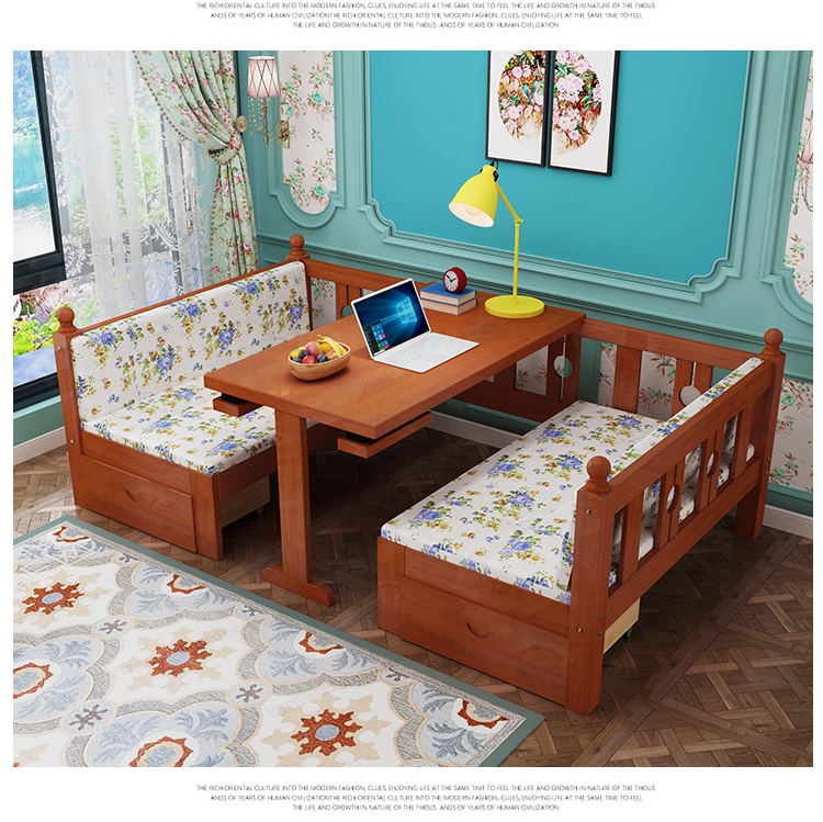Rắn gỗ phòng khách sofa giường đa chức năng có thể gập kép trượt 1,5 m 1,2 giường đôi với một căn hộ bàn nhỏ - Giường mẫu giường ngủ hiện đại