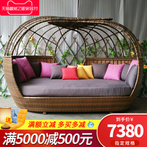 Rattan bed recliner combination outdoor leisure rattan chair swimming pool large round bed outdoor garden bed leisure furniture