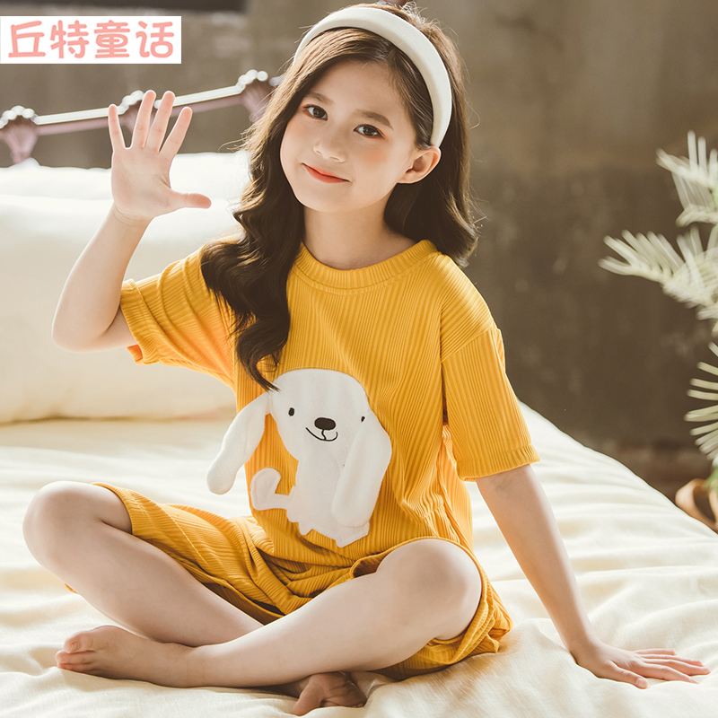 Girls Summer Cotton Pajamas Children's Short-Sleeved Baby Onesies Princess Air Conditioning Clothes Little Girls Home Clothes Cute