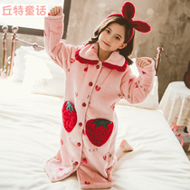 Childrens Winter Dress thickening girl coral velvet pajamas baby flannel bathrobe Princess sleepdress home suit