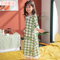 Girls thin long-sleeved kicking jumpsuit childrens spring home clothes girls cotton nightgown spring and autumn baby pajamas