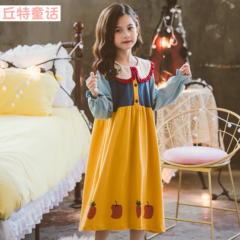 Girl Spring Autumn Pure Cotton Pyjamas Children Fall Princess Parent-child Sleeping Skirt Baby Girl's Long sleeves Family Guy-Taobao