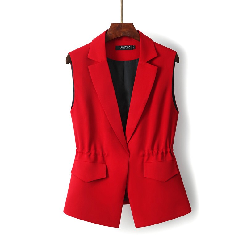 2025 Spring and Autumn Women's Red Waist-Cinching Versatile Sleeveless Vest Slim Fit Slimming Cardigan Thin Jacket