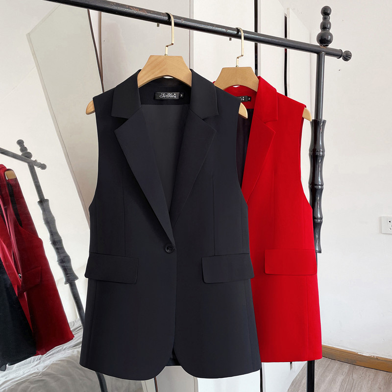 2025 Spring New Fashion Korean Style Slim Fit Suit Vest with Slit Versatile Short Cardigan Black Vest for Women