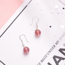 S925 sterling silver crystal earrings women strawberry crystal powder crystal green ghost lucky peach flower simple Korean version earrings