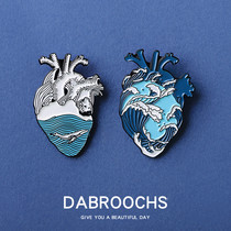 Cute Japanese cartoon brooch ins tide personality whale badge Kanagawa surf badge bag accessories female