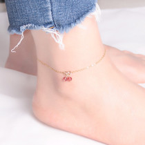 14K gold anklet female natural crystal strawberry Crystal sexy ankle chain niche design gift