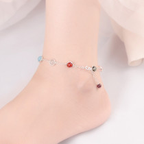 S925 sterling silver anklet female natural crystal ankle chain strawberry crystal green ghost Moonstone foot chain gift
