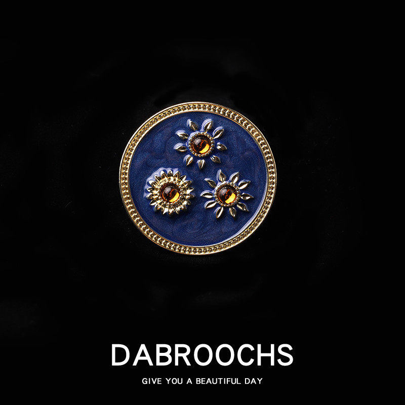 Van Gogh oil painting sunflower brooch ins retro trend high-end corsage enamel drip oil badge clothes pin female