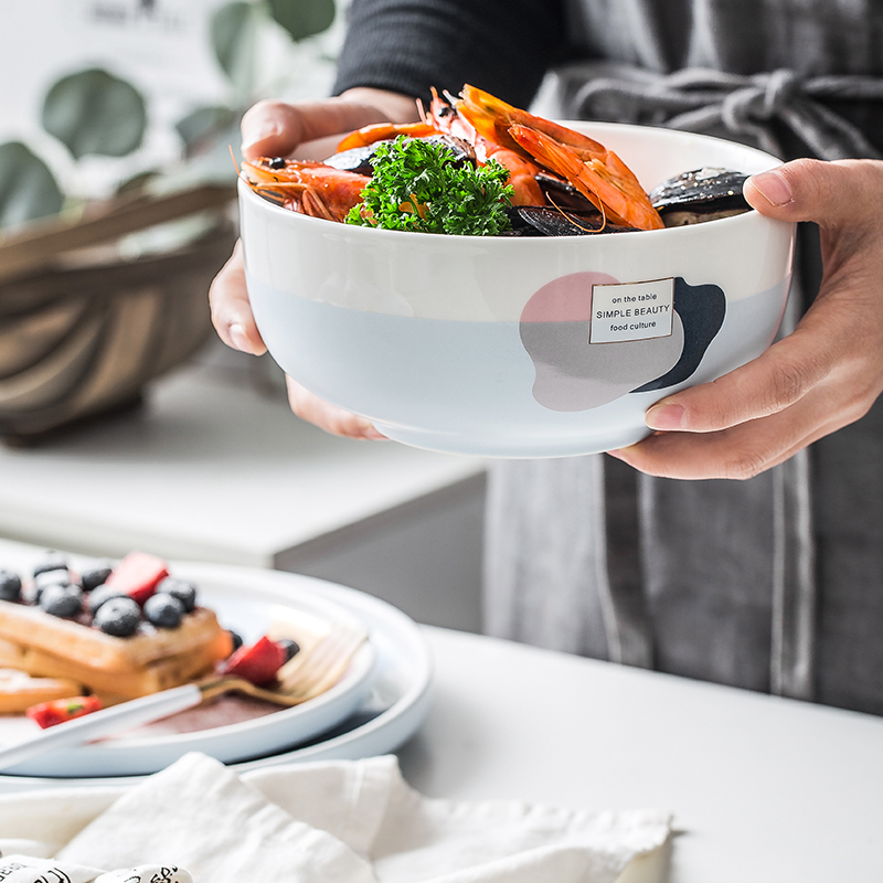 Japanese geometric tableware suit ceramic dishes suit household dish dish dish plate beefsteak dish simple dish