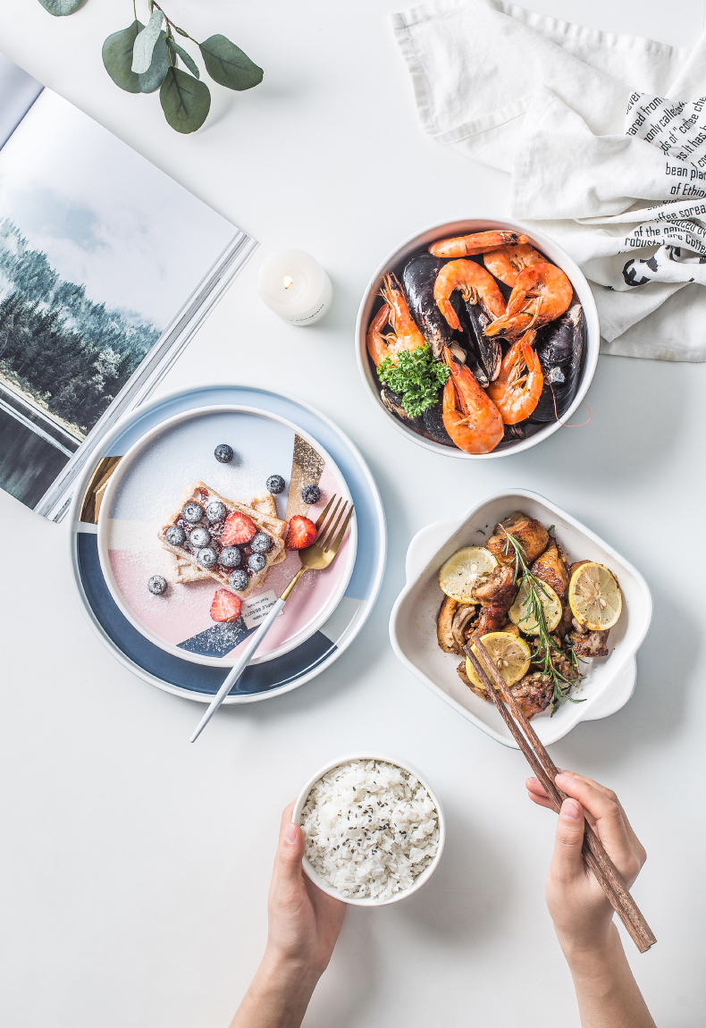 Japanese geometric tableware suit ceramic dishes suit household dish dish dish plate beefsteak dish simple dish