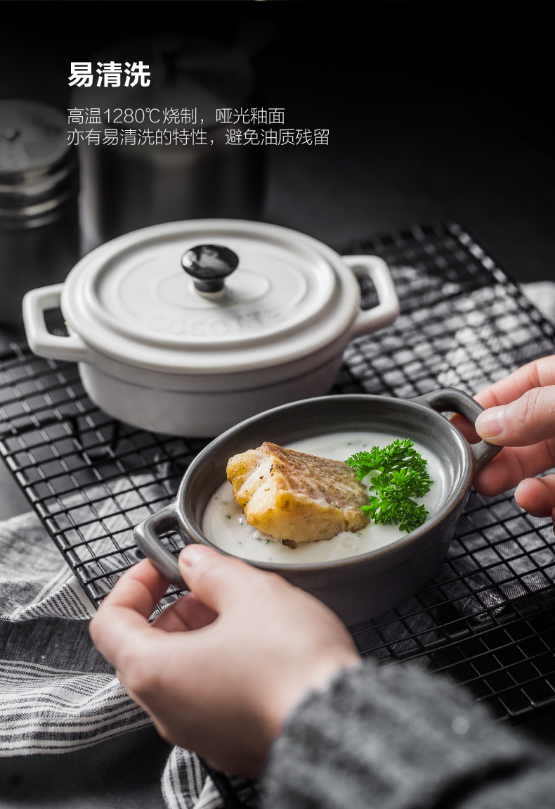 Matte enrolled porcelain with cover ears baked baked dishes contracted for rice pudding bowl creative steamed egg stew soup bowl