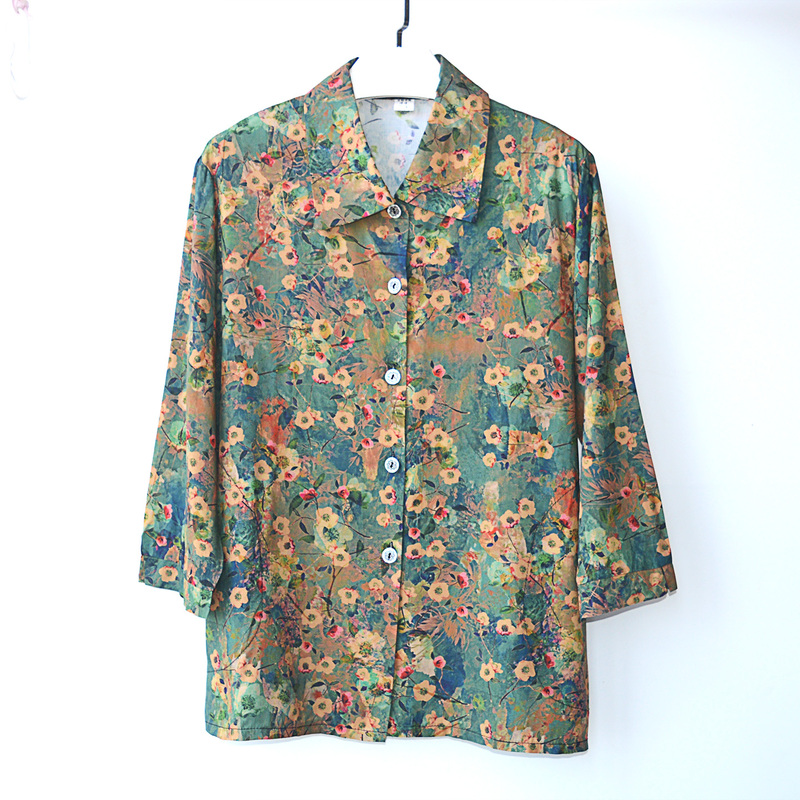 Old Lady's Cotton Silk Shirt, Mother's Cardigan, Collared Cotton Silk Shirt, Grandma's Outerwear, Cotton Silk Top Old Lady's Cotton Silk Shirt, Mother's Cardigan, Collared Cotton Silk Shirt, Grandma's Outerwear, Cotton Silk Top