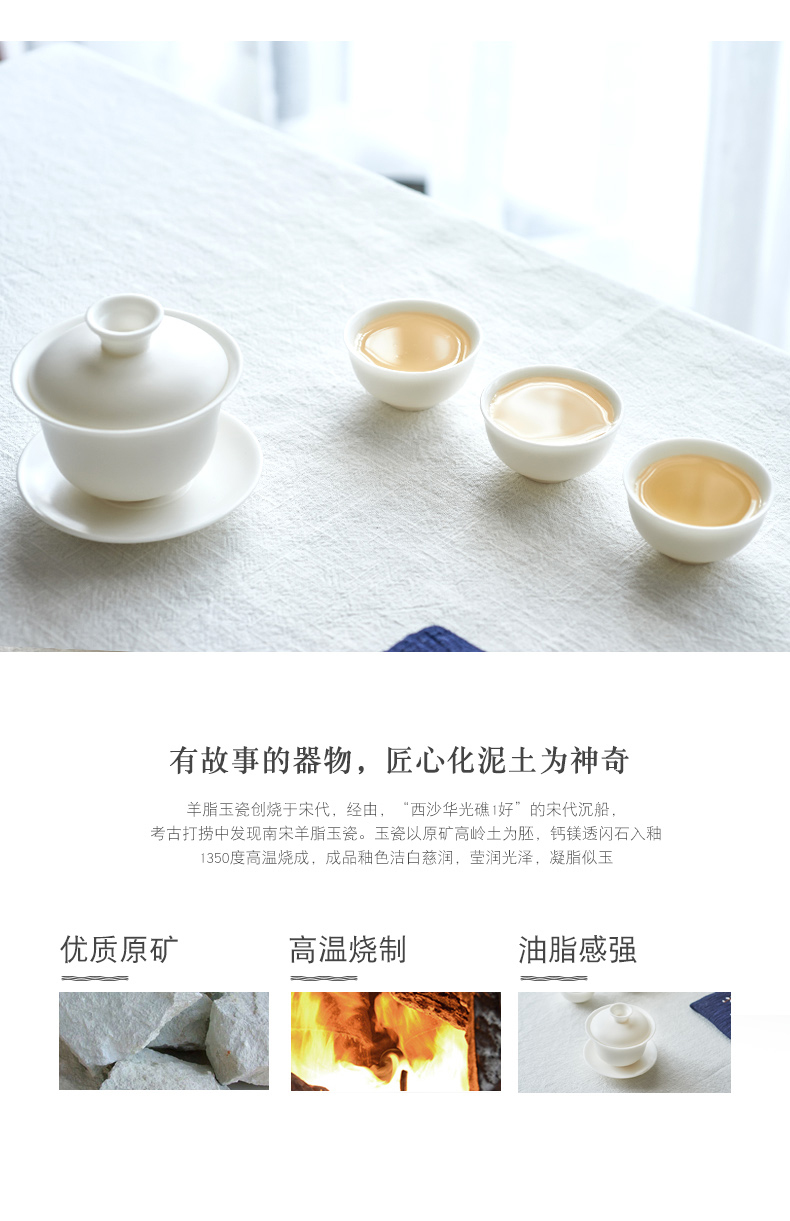 Suet jade jade white porcelain porcelain white trumpet tureen noggin home chaoshan kungfu tea set suit white mini