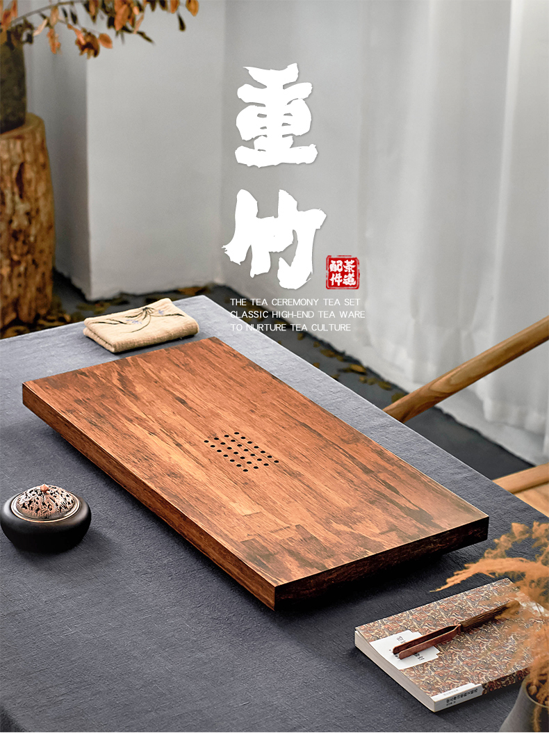 Qiu time household kung fu tea tea table heavy bamboo tea tray filling type rectangular tray was contracted tea tea tray