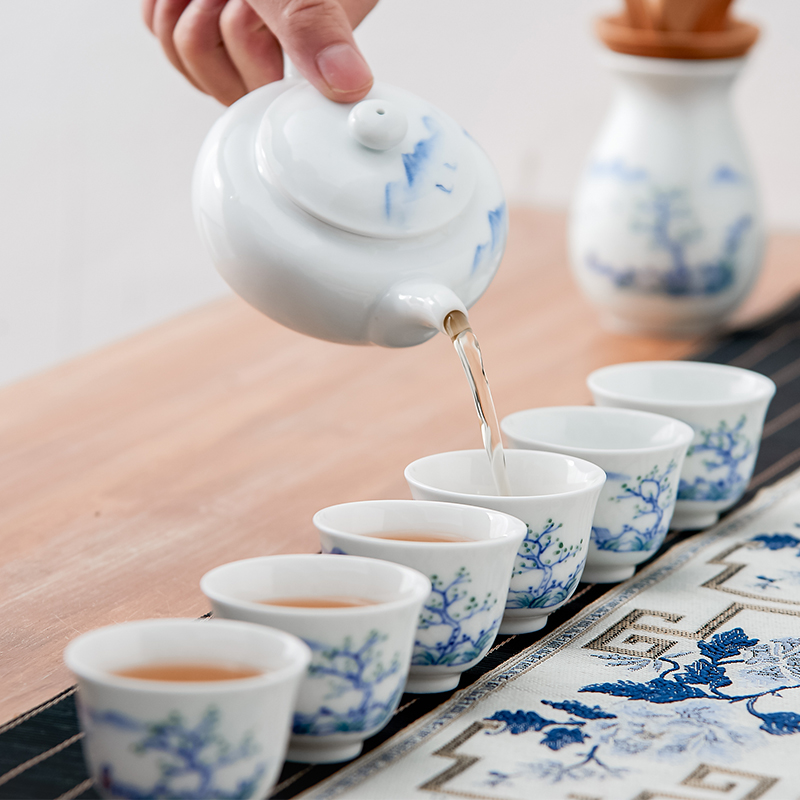 Qiu time white porcelain hand - made kung fu tea set household contracted teapot tea to modern ceramic teapot tea