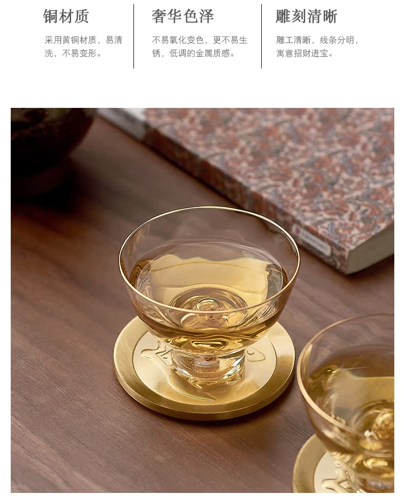 Qiu time kung fu tea set copper metal cup mat insulation prevent hot saucer cup mat cup tea accessories