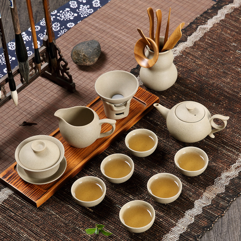 The high time household of Chinese style tea ceramic coarse clay pottery kongfu tea cup lid bowl of restoring ancient ways suits for