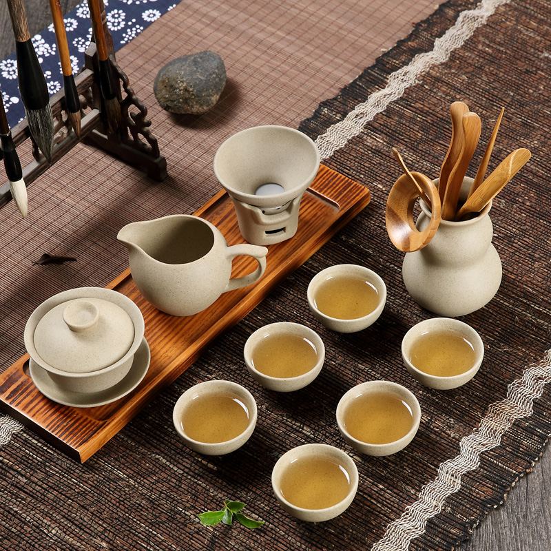 The high time household of Chinese style tea ceramic coarse clay pottery kongfu tea cup lid bowl of restoring ancient ways suits for