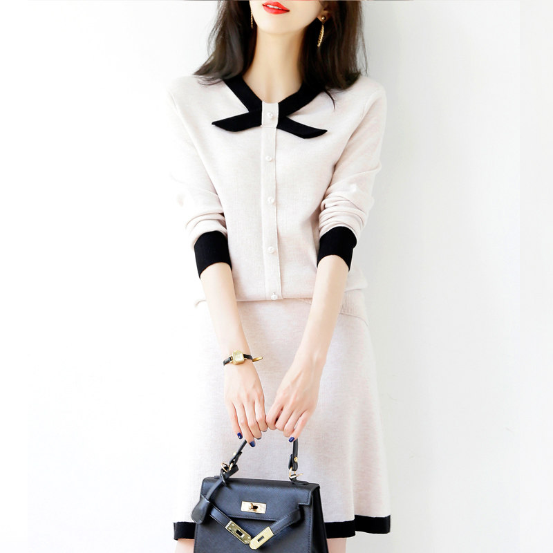 Japanese women's dress intellectual temperament dress knitting wool two sets of skirt children human taste fashion suit