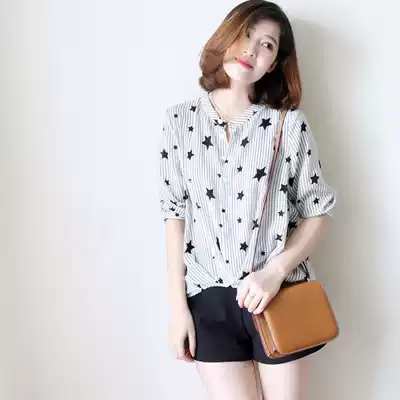 Japanese summer slim top silk striped shirt loose mulberry silk summer 2021 new women's print
