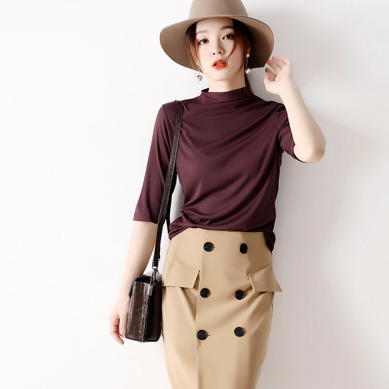 Day series women's clothing fall Lean Super Comfort Modale Slim Thread Elastic half height collar 7 Sleeves Bottom Jersey