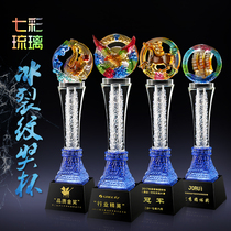 Blue five-pointed star glass thumb crystal trophy medal custom creative competition champion award lettering custom