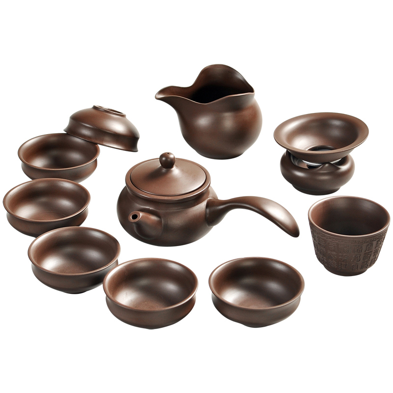 Having a complete set of yixing purple sand tea set undressed ore kung fu tea cups manual old purple clay teapot gift boxes