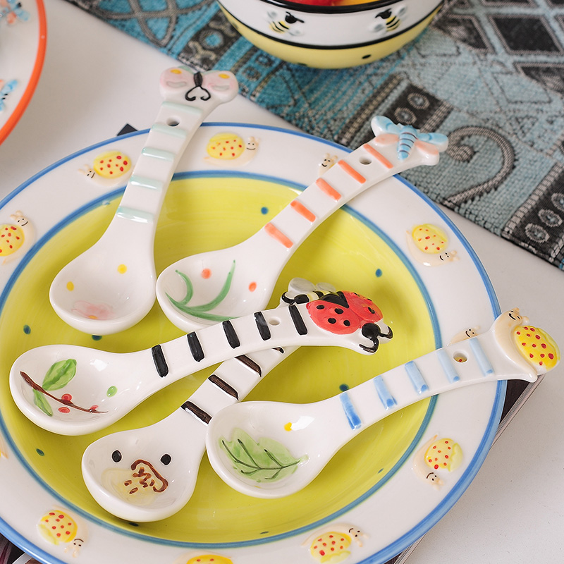 Clearance creative cartoon ceramic run fruit ice cream run small household tableware dessert spoon, children