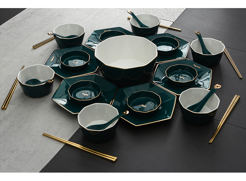 Household light dishes suit key-2 luxury modern tableware ceramic bowl dish individuality creative northern wind bowl chopsticks sets of combinations