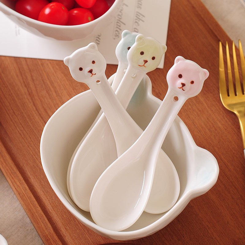 Clearance creative cartoon ceramic run fruit ice cream run small household tableware dessert spoon, children