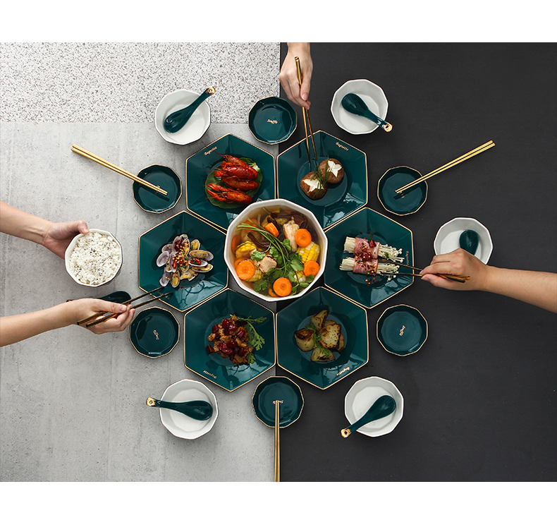 Household light dishes suit key-2 luxury modern tableware ceramic bowl dish individuality creative northern wind bowl chopsticks sets of combinations