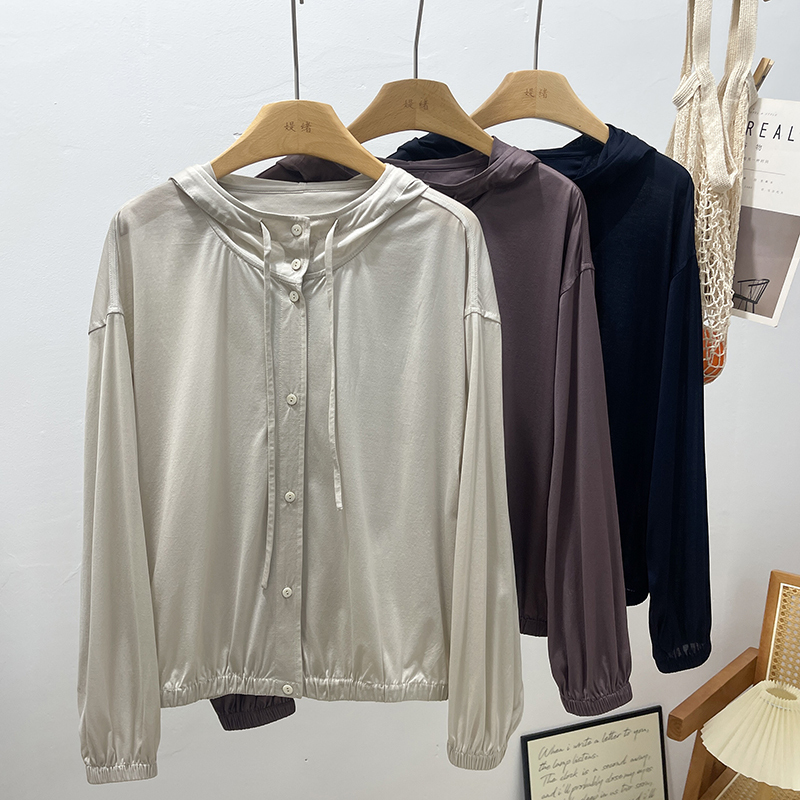 Real Shot of Xiaohe Original Fabric 2026 Summer New Style Mercerized Cotton Single-Sided Knitted Fabric Hooded Jacket Sun Protection Clothing