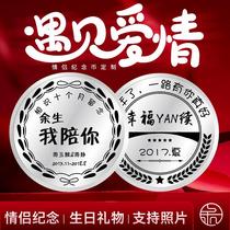 100 days long distance love first anniversary gift couple souvenir custom personalized creative lettering Sterling silver coin