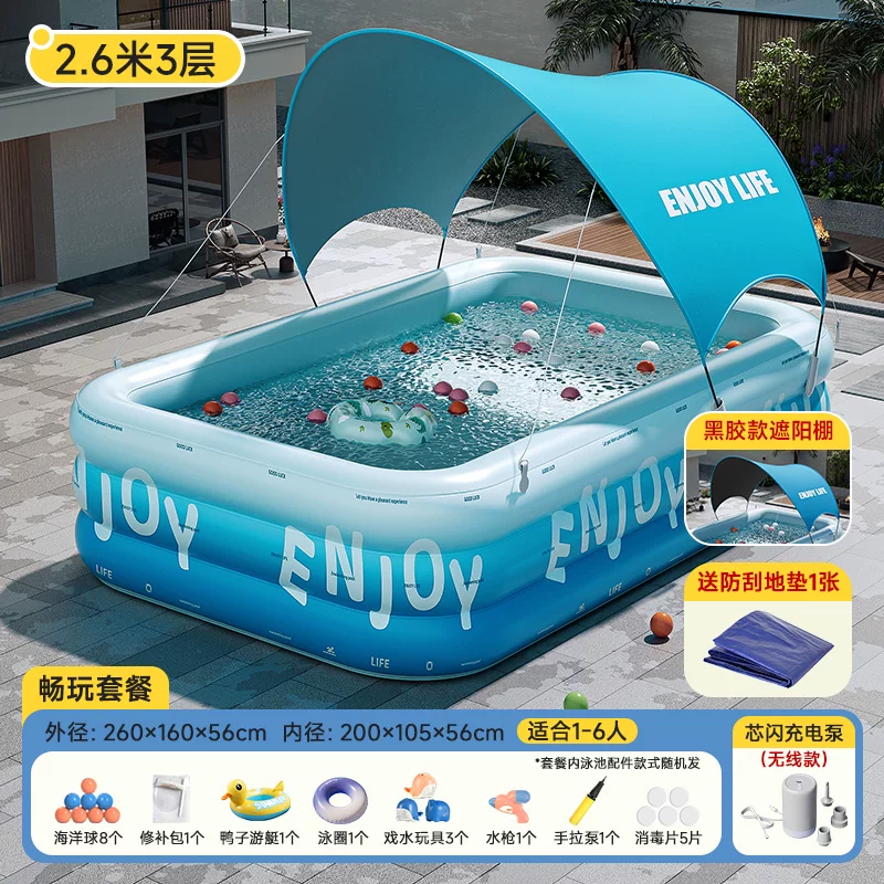 Inflatable travel swimming pool, increased thickness